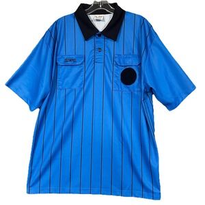 Olympus  Soccer Referee Polo Shirt Blue Striped Front Pockets Taiwan Size L